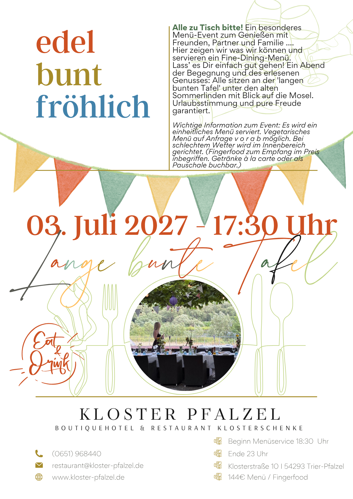 Restaurant Kloster Pfalzel LANGE BUNTE TAFEL  03. JULI  2027