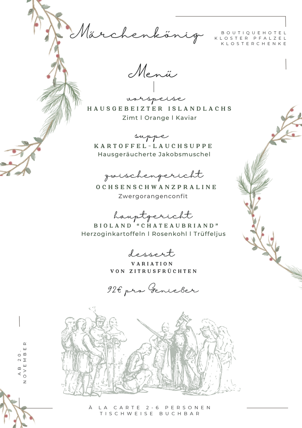 FESTLICHES MÄRCHENKÖNIGMENÜ IN DER WEIHNACHTSZEIT