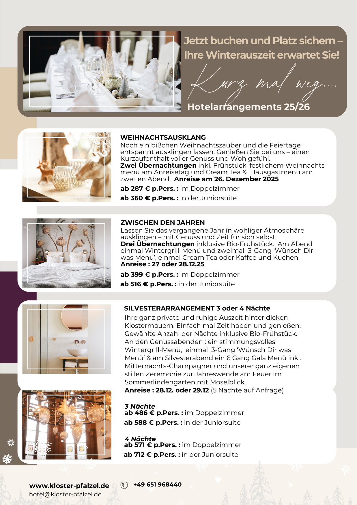 JAHRESWENDE IM KLOSTER PFALZEL GENIEßEN!!!